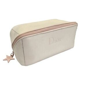 Dior Parfums Cosmetic Bag Makeup Pouch Womens OS Cream Pink Star Zipper Pull